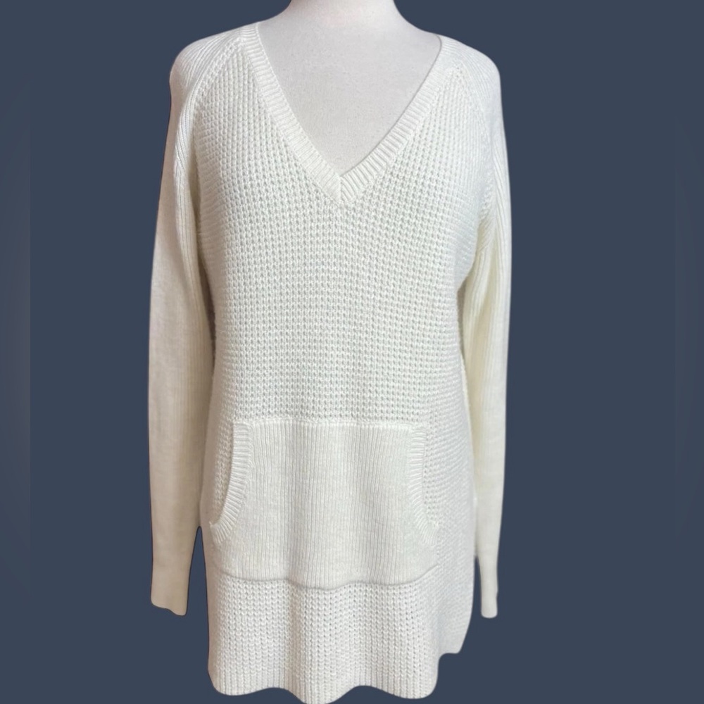 Lole wool blend cream tunic sweater with kangaroo pocket XL